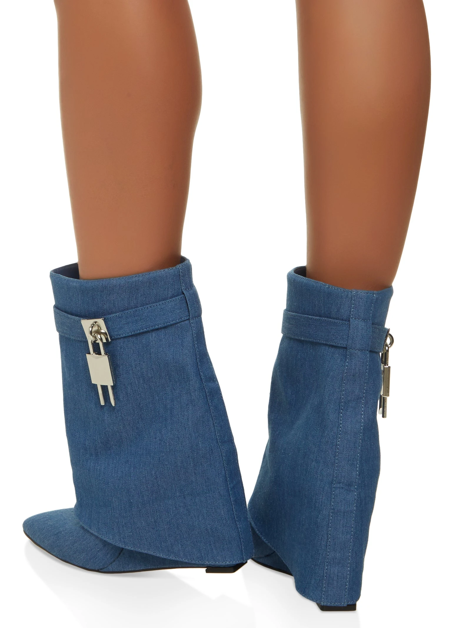 Mid Calf Fold Over Wedge Booties - Image 3
