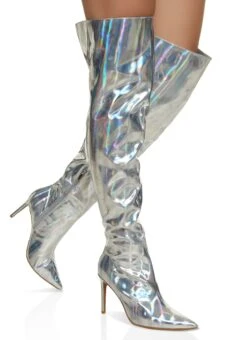 Pointed Toe Iridescent Over The Knee Boots