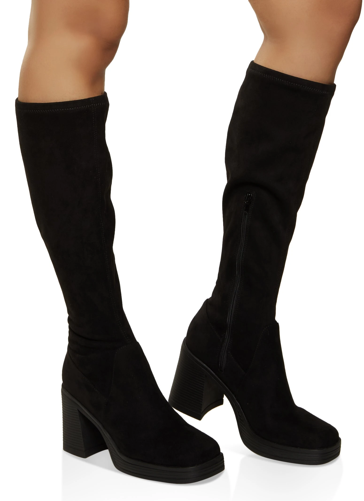 Square Toe Block Heel Tall Boots - Image 2