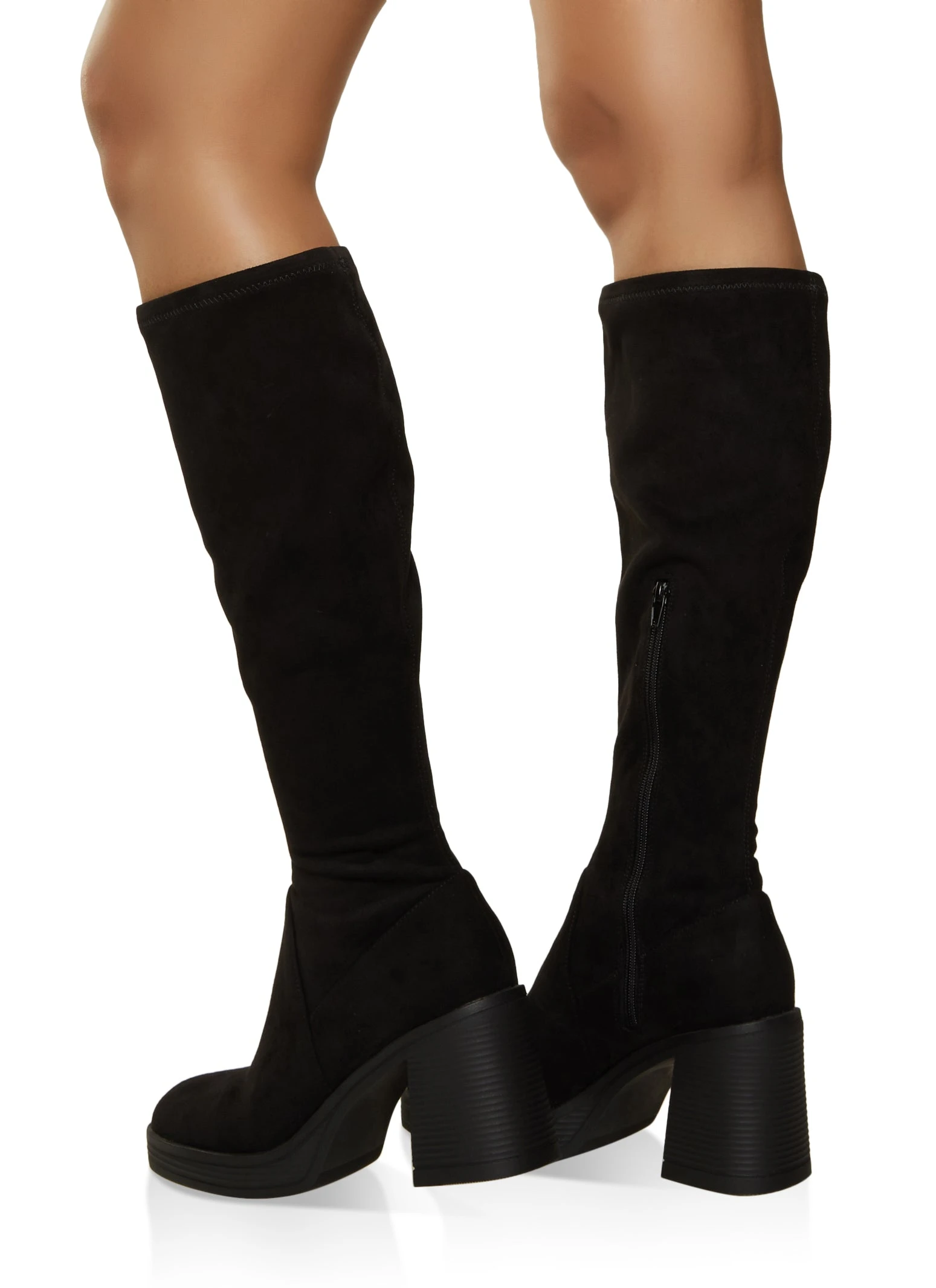 Square Toe Block Heel Tall Boots - Image 3