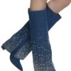 Rhinestone Studded Fold Over Tall Boots