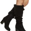 Block Heel Ruched Boots