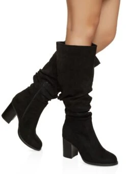 Block Heel Ruched Boots