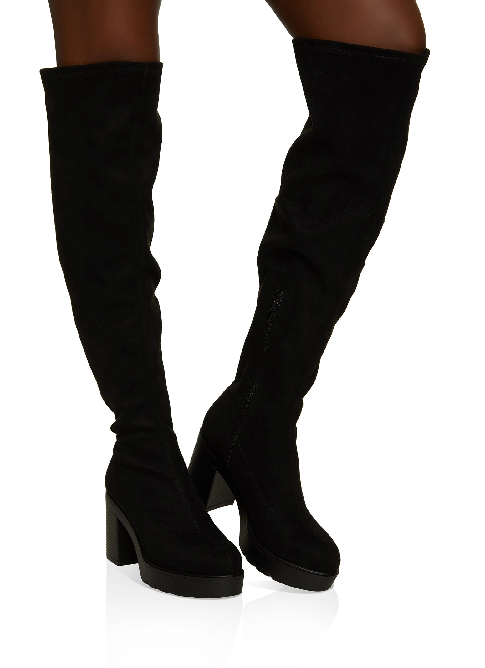 Over The Knee Platform Block Heel Boots - Image 2