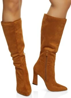 Faux Suede Pointed Toe Boots
