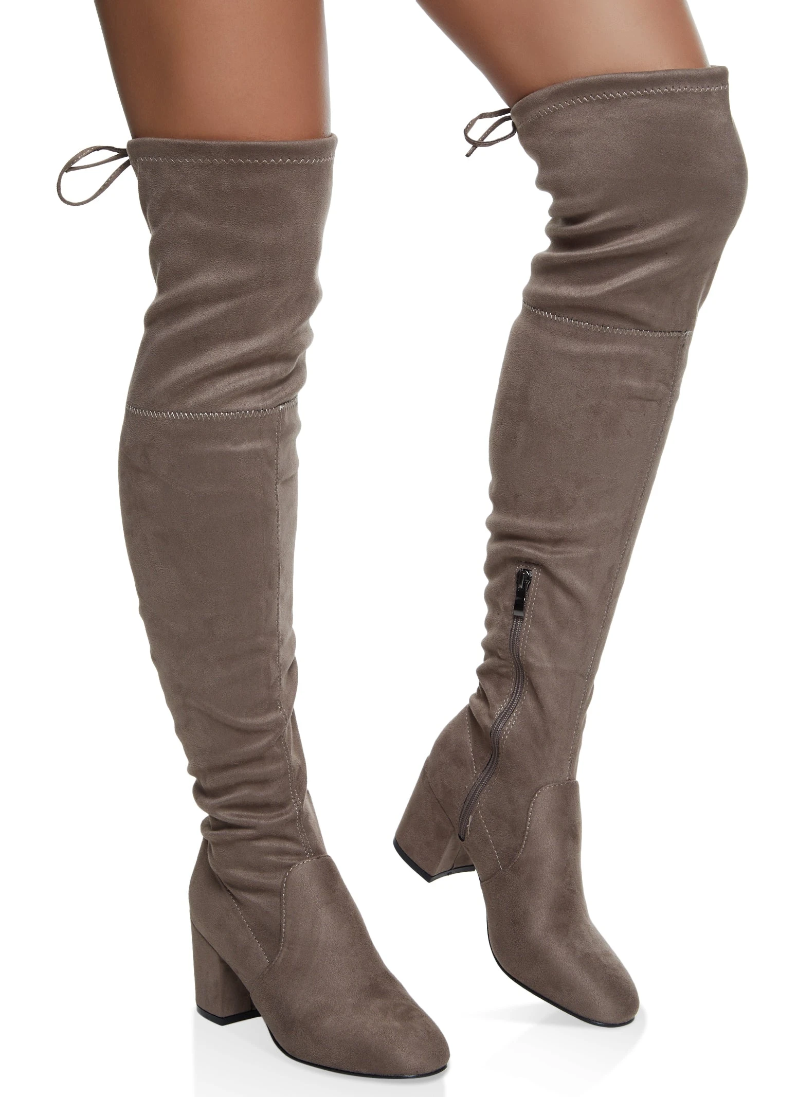 Tie Back Block Heel Tall Boots - Image 2