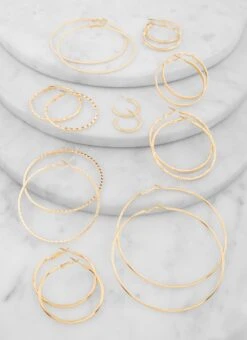 Assorted Metallic Hoop Earrings - 9 Pack