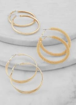 Textured Metallic Hoop Earrings Trio