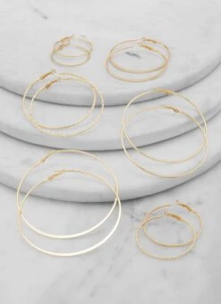 Set Of 6 Assorted Textured Hoop Earrings