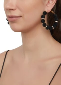 Rhinestone Velvet Beaded Hoop Earrings