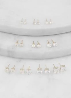 Set Of 10 Shaped Cubic Zirconia Stud Earrings