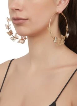 Metallic Butterfly Hoop Earrings