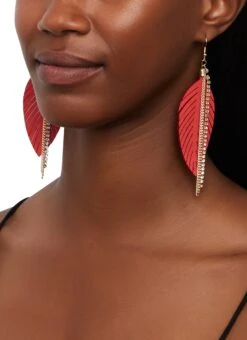 Rhinestone Chain Leaf Drop Earrings