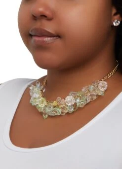 Crystal Teardrop Cluster Necklace And Stud Earrings