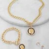 Lion Head Cuban Link Chain Necklace With Bracelet And Stud Earrings