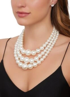 Layered Faux Pearl Necklace And Stud Earrings