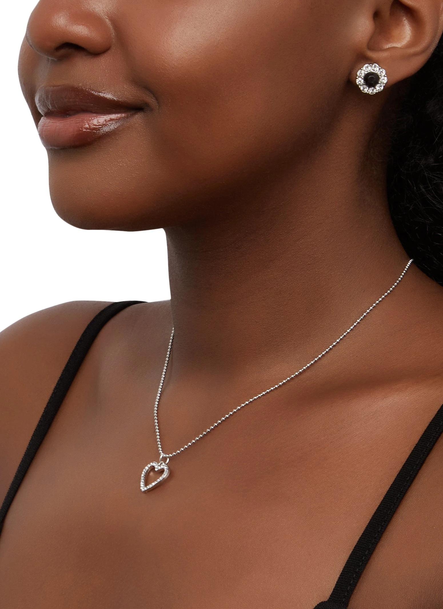 Heart Layered Necklace With Beaded Bracelets And Stud Earrings - Image 2