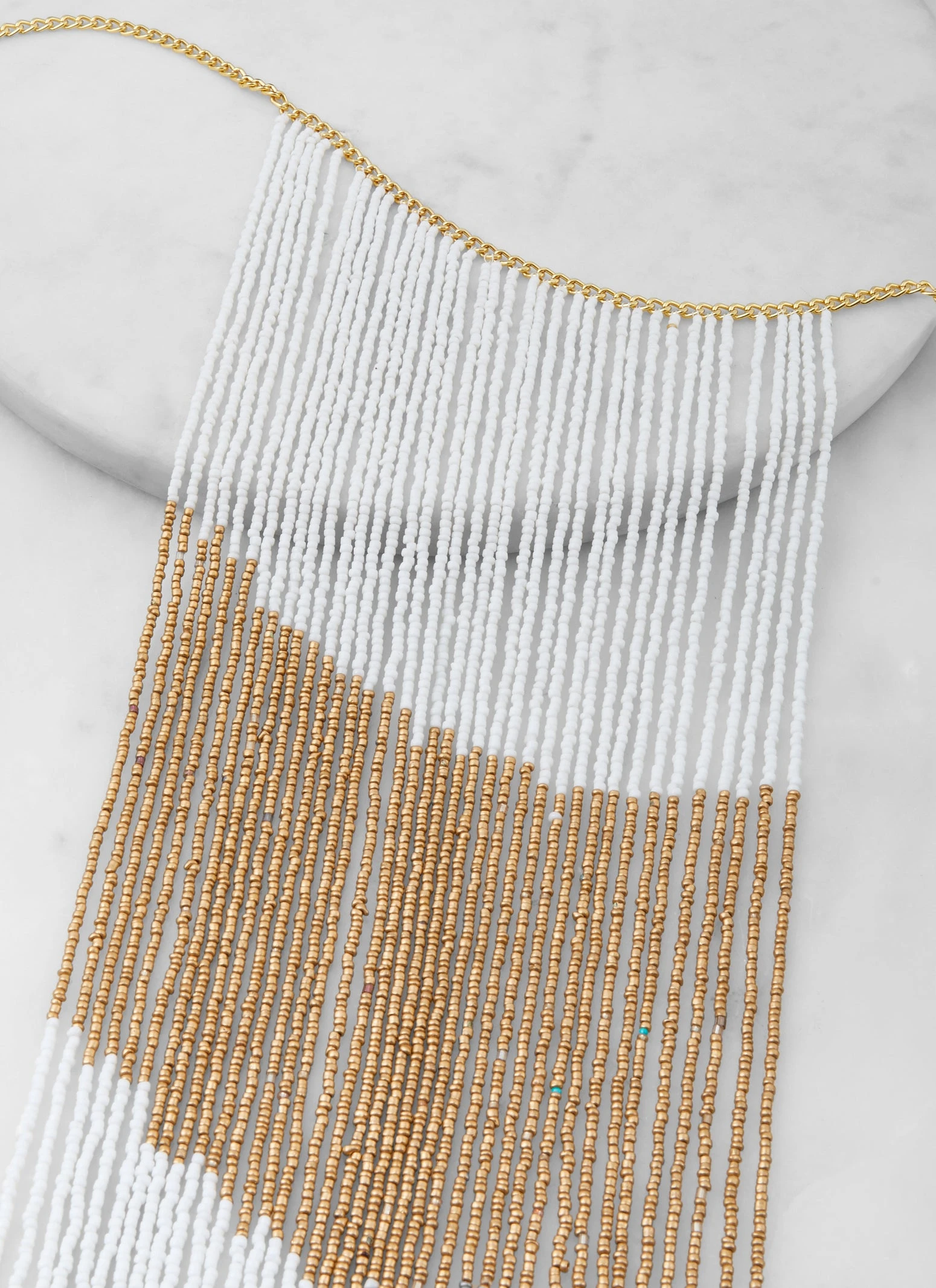 Color Block Beaded Fringe Necklace - Image 2