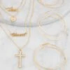 Rhinestone Cross Layered Chain Necklace And Hoop Earrings