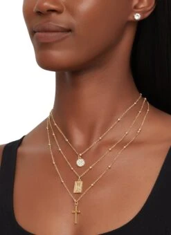 Cross Layered Necklace And Stud Earrings Set