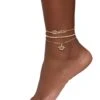 Rhinestone Queen Chain Anklet Trio With Toe Ring