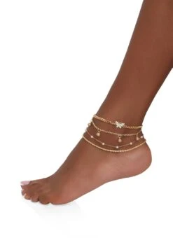 Rhinestone Faux Pearl Butterfly Anklet