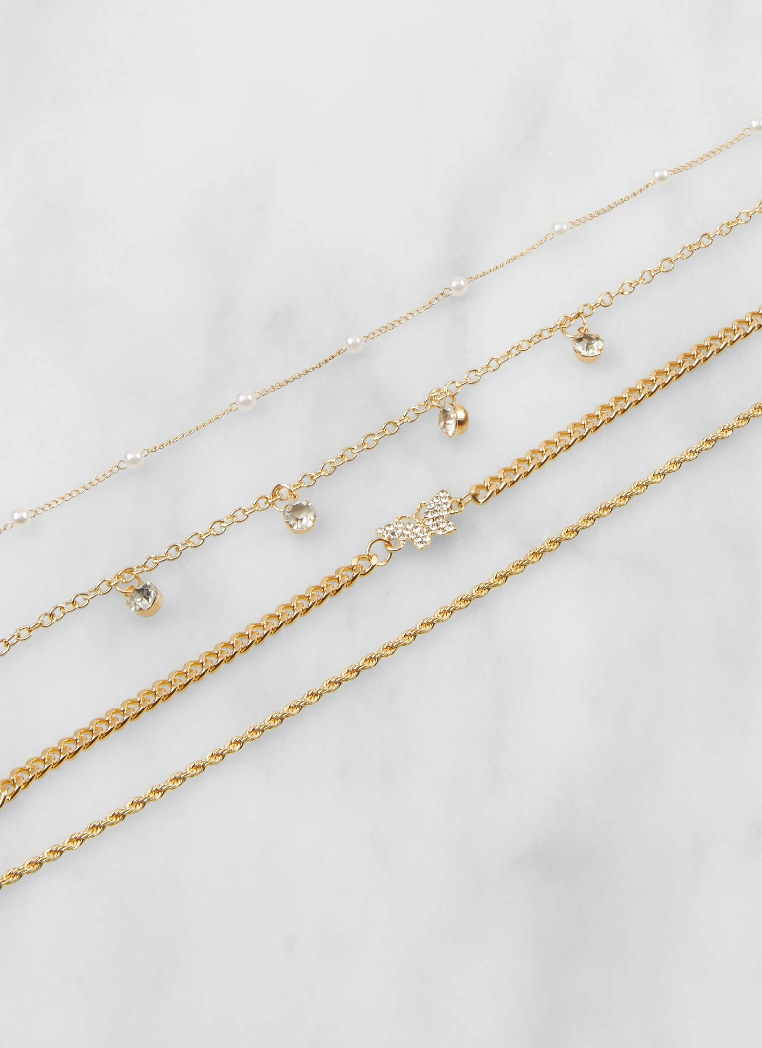 Rhinestone Faux Pearl Butterfly Anklet - Image 2