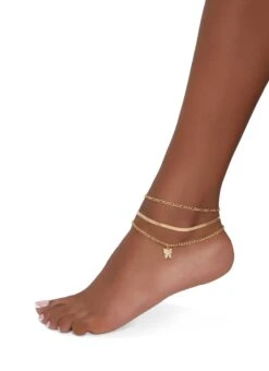 Rhinestone Butterfly Snake Chain Anklet Trio