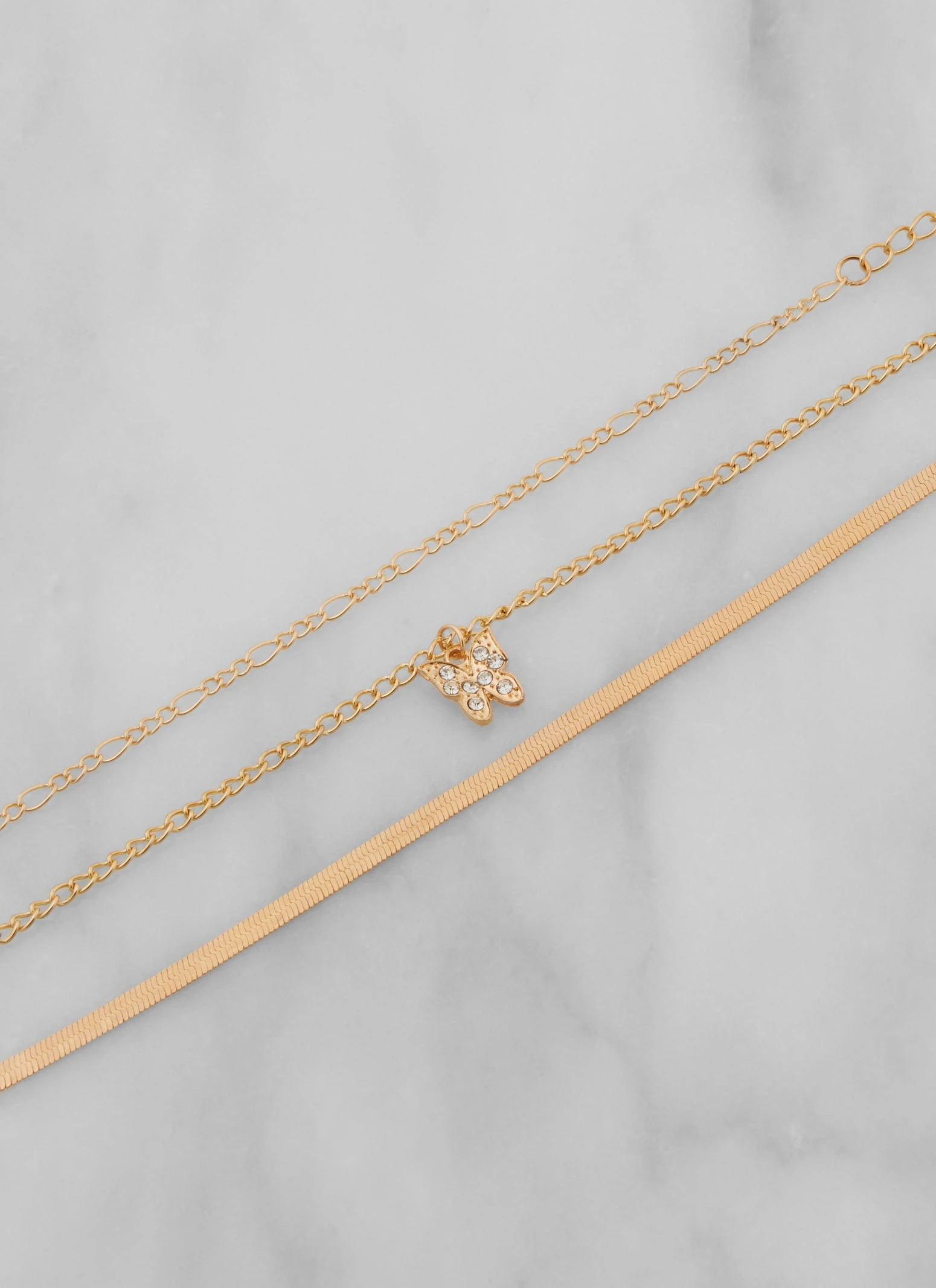 Rhinestone Butterfly Snake Chain Anklet Trio - Image 2