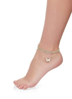 Rhinestone Butterfly Anklet Set