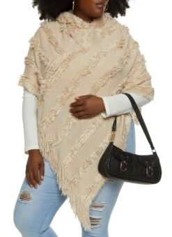 Faux Fur Fringe Hem Asymmetrical Poncho