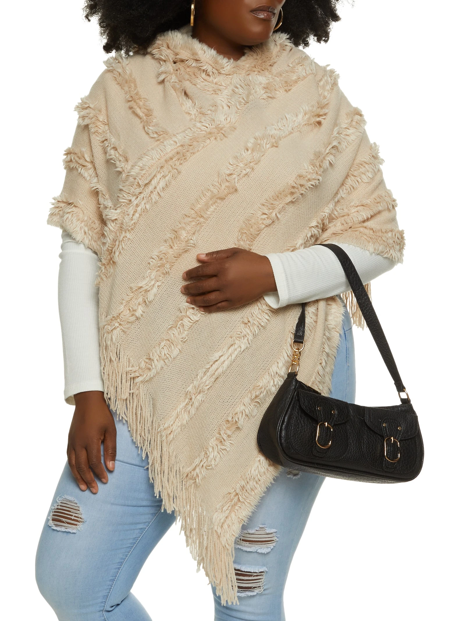 Faux Fur Fringe Hem Asymmetrical Poncho