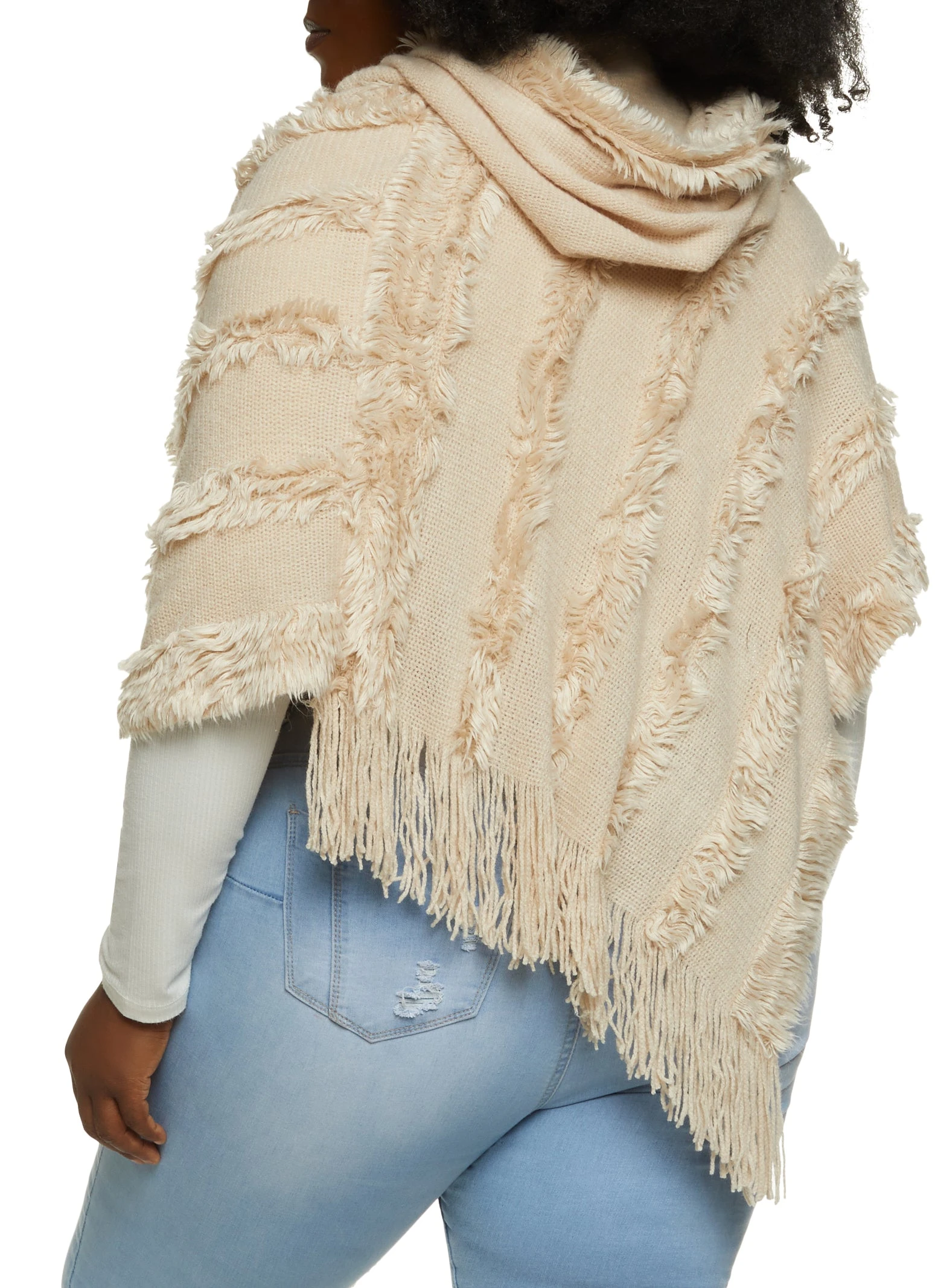 Faux Fur Fringe Hem Asymmetrical Poncho - Image 2