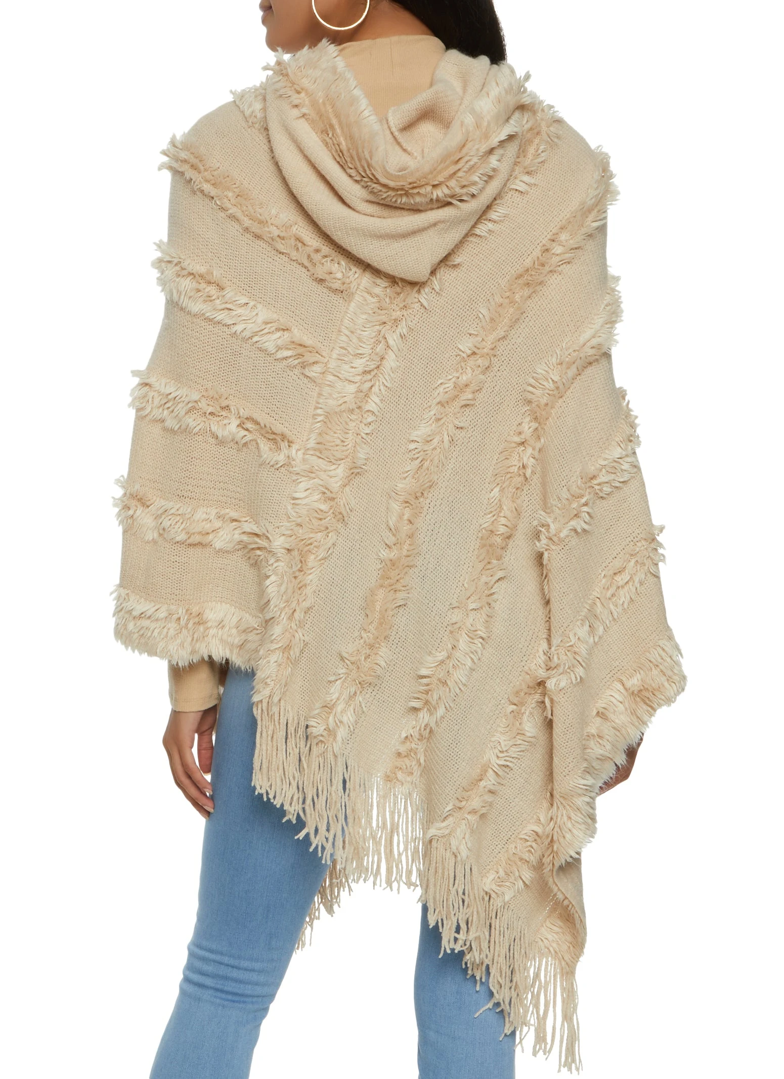 Faux Fur Fringe Hem Asymmetrical Poncho - Image 5