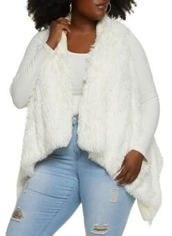 Solid Faux Fur Open Front Vest