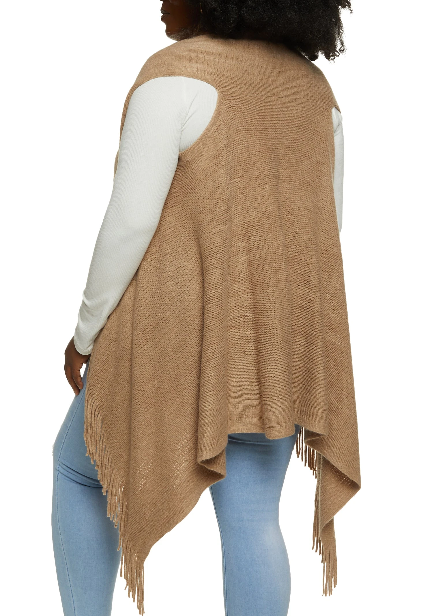 Faux Fur Collar Fringe Knit Vest - Image 5