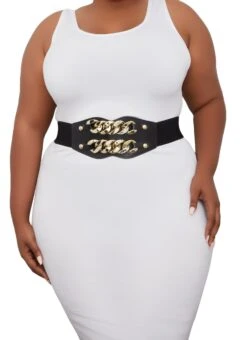 Plus Size Double Chain Link Stretch Belt