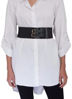Faux Leather Double Buckle Stretch Belt