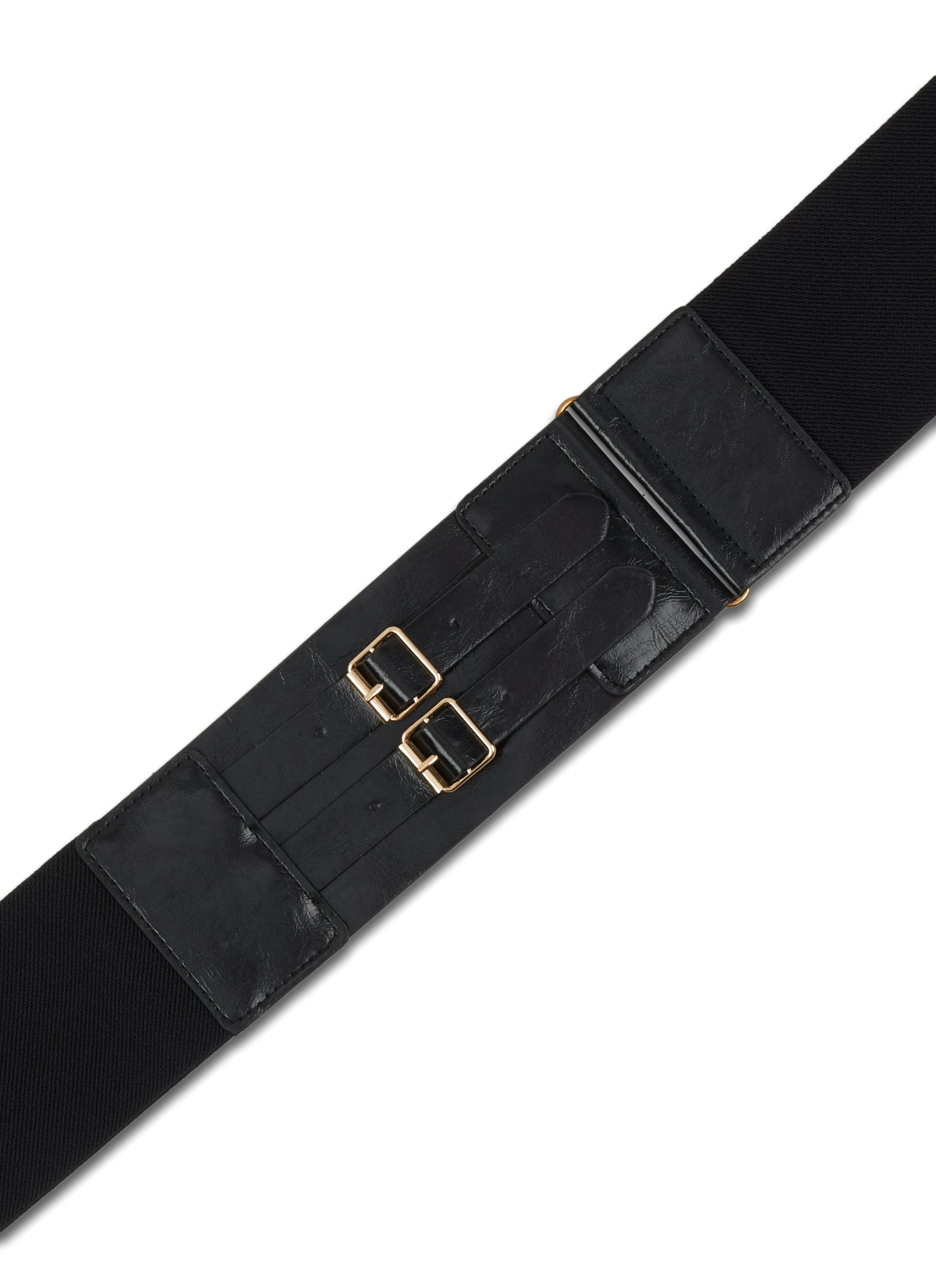 Faux Leather Double Buckle Stretch Belt - Image 2