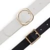 Set Of 2 Metallic Buckle Faux Leather Belts