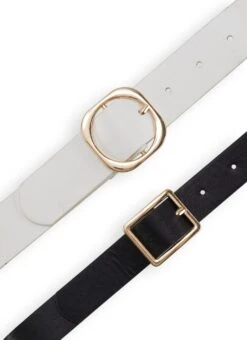 Set Of 2 Metallic Buckle Faux Leather Belts
