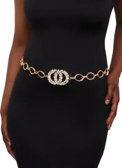 Rhinestone Double Ring Chain Link Belt