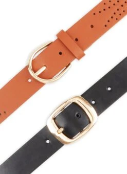 Faux Leather Perforated Belt Duo