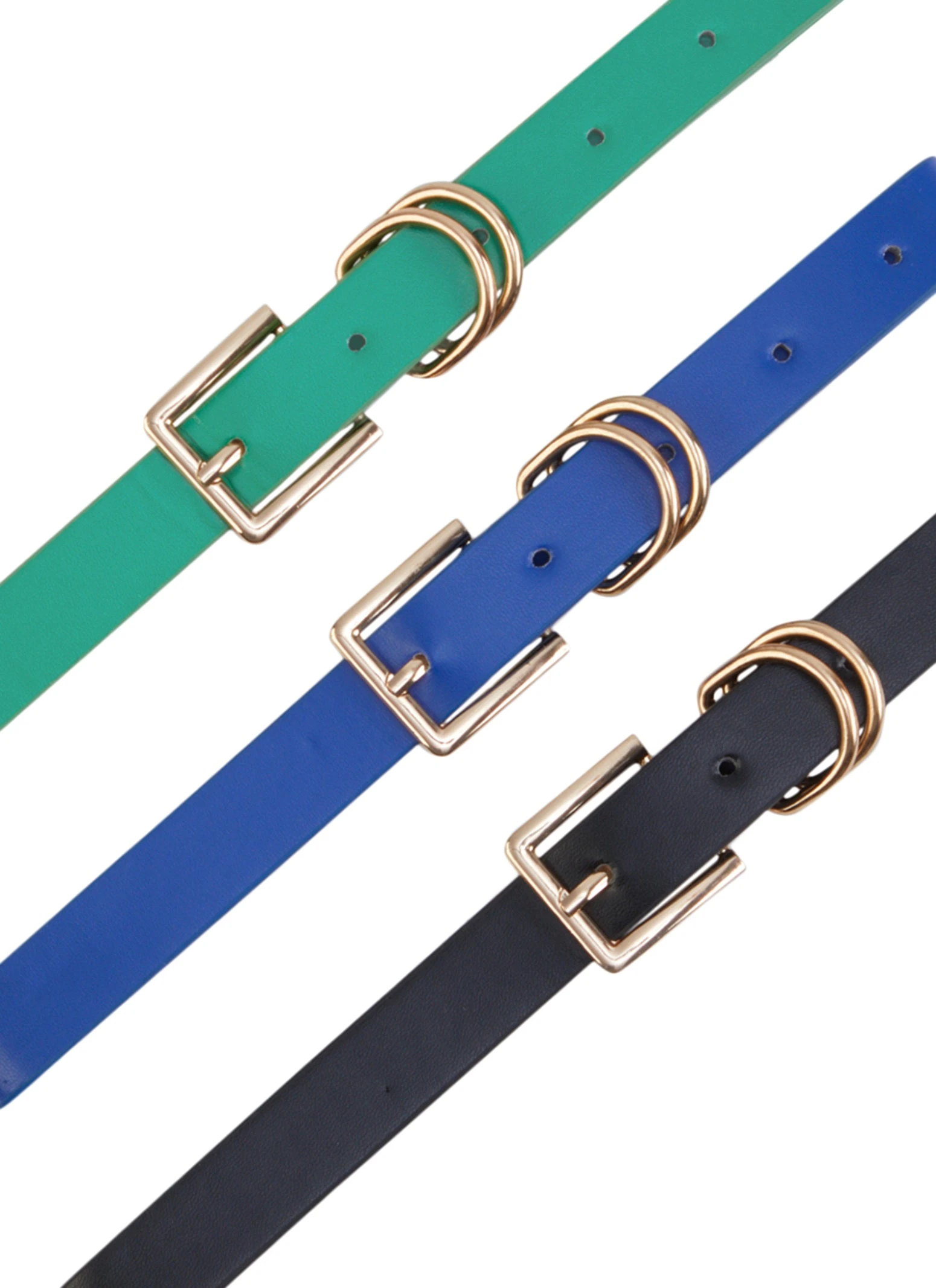 Set Of 3 Solid Metallic Buckle Belts