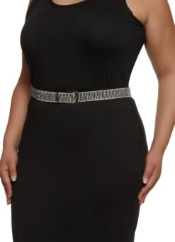 Plus Size Studded Rhinestone Buckle Belt