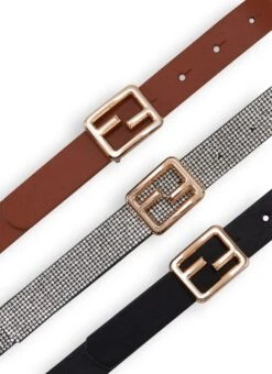 Plus Size Set Of 3 Square Metallic Buckle Belts