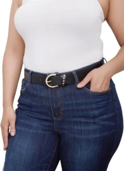 Plus Size Studded Loop Faux Leather Belt