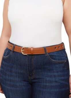 Plus Size Laser Cut Heart Faux Leather Belt
