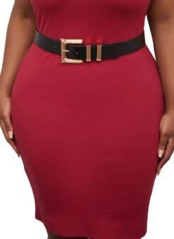 Plus Size Square Buckle Faux Leather Belt