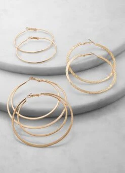 Set Of 3 Assorted Metallic Hoop Earrings